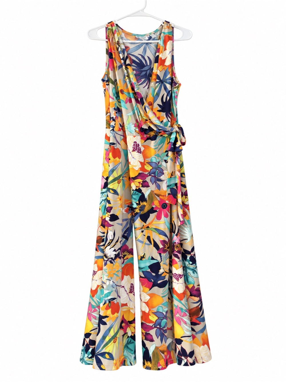 Nina Leonard 2X Tropical Floral Surplice Wide-Leg Jumpsuit - Picture 3 of 7
